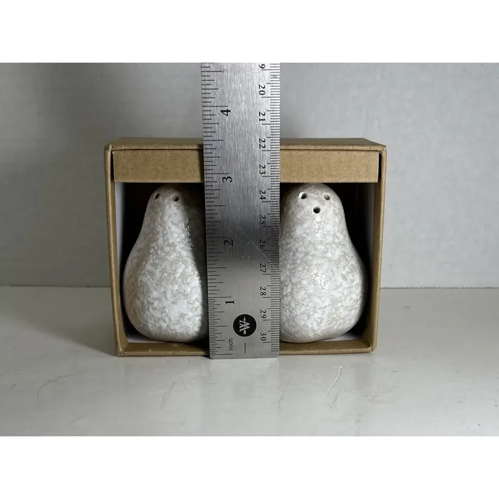 West Elm Speckled White Pear Salt & Pepper Shakers Ceramic NIB 8439036